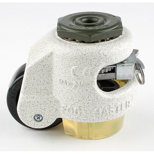 Leveling Caster, Ratchet, 50 mm Nylon Wheel, 1/2-13 Stem, Swivel, 500 kg Cap, PU Foot Pad, Ivory